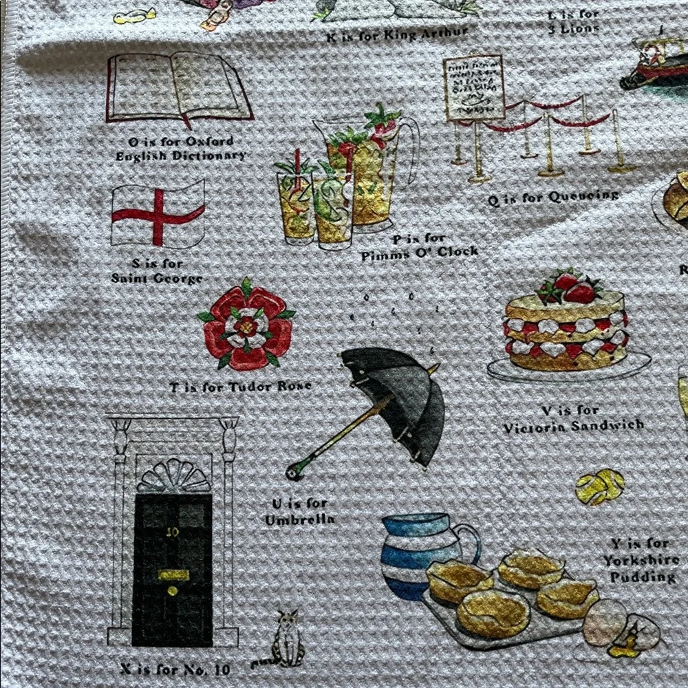 A Very English Alphabet Tea Towel - Illustrated White Cotton